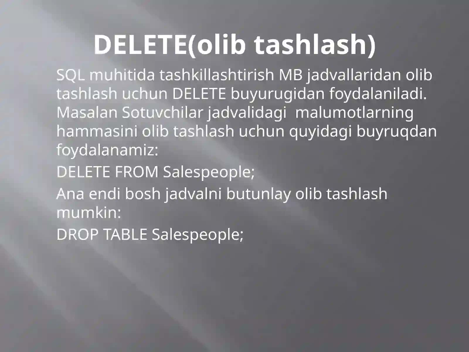 SQL serverda Update, Delete so‘rovlari va ularning vazifalari 3