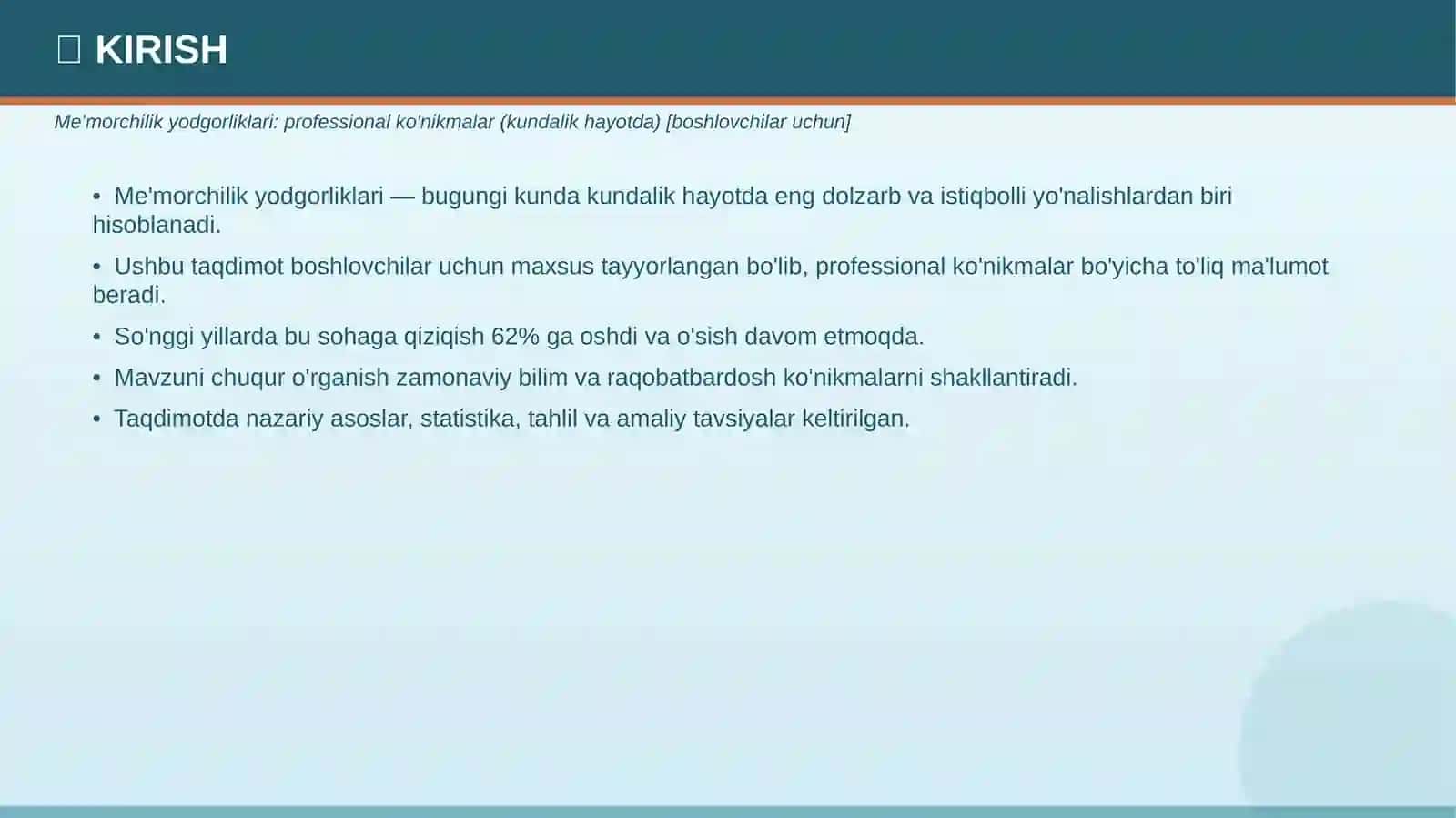 ME'MORCHILIK YODGORLIKLARI 3
