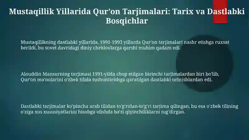 Mustaqillik yillarida Qur'onning oʻzbek tiliga tarjima qilinishi va tafsirlari haqida 3