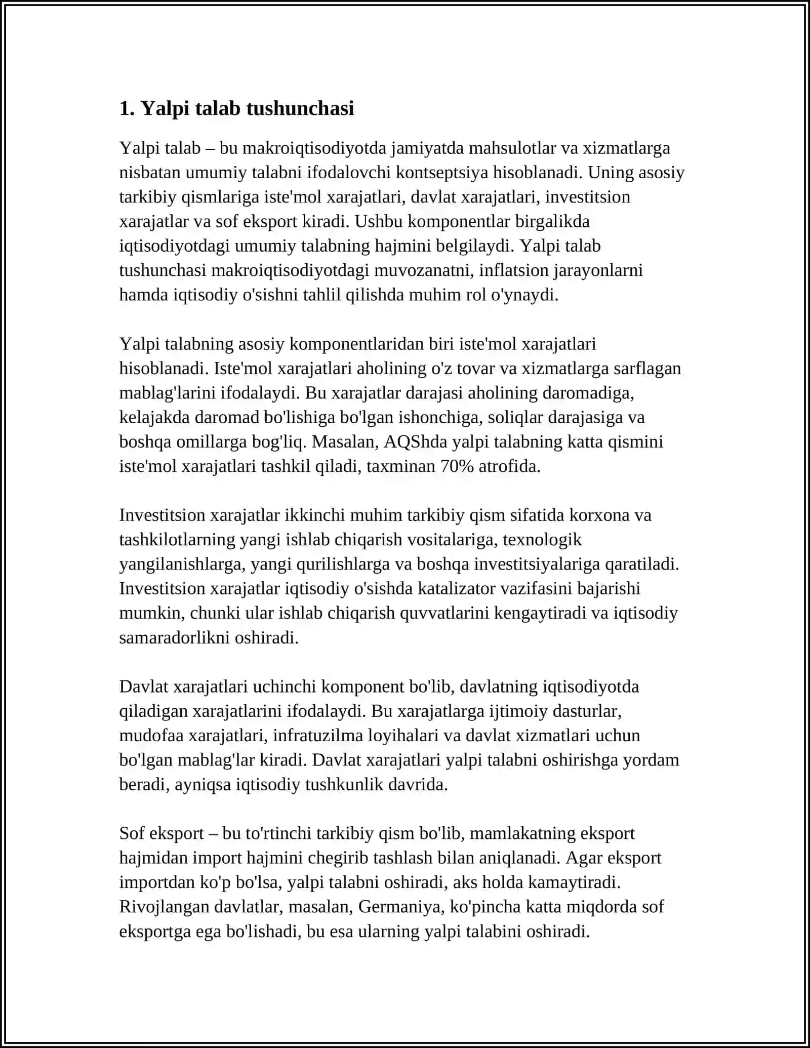 YALPI TALAB, YALPI TAKLIF, ULARNING TARKIBI VA ULARGA TA'SIR QILUVCHI OMILLAR 3
