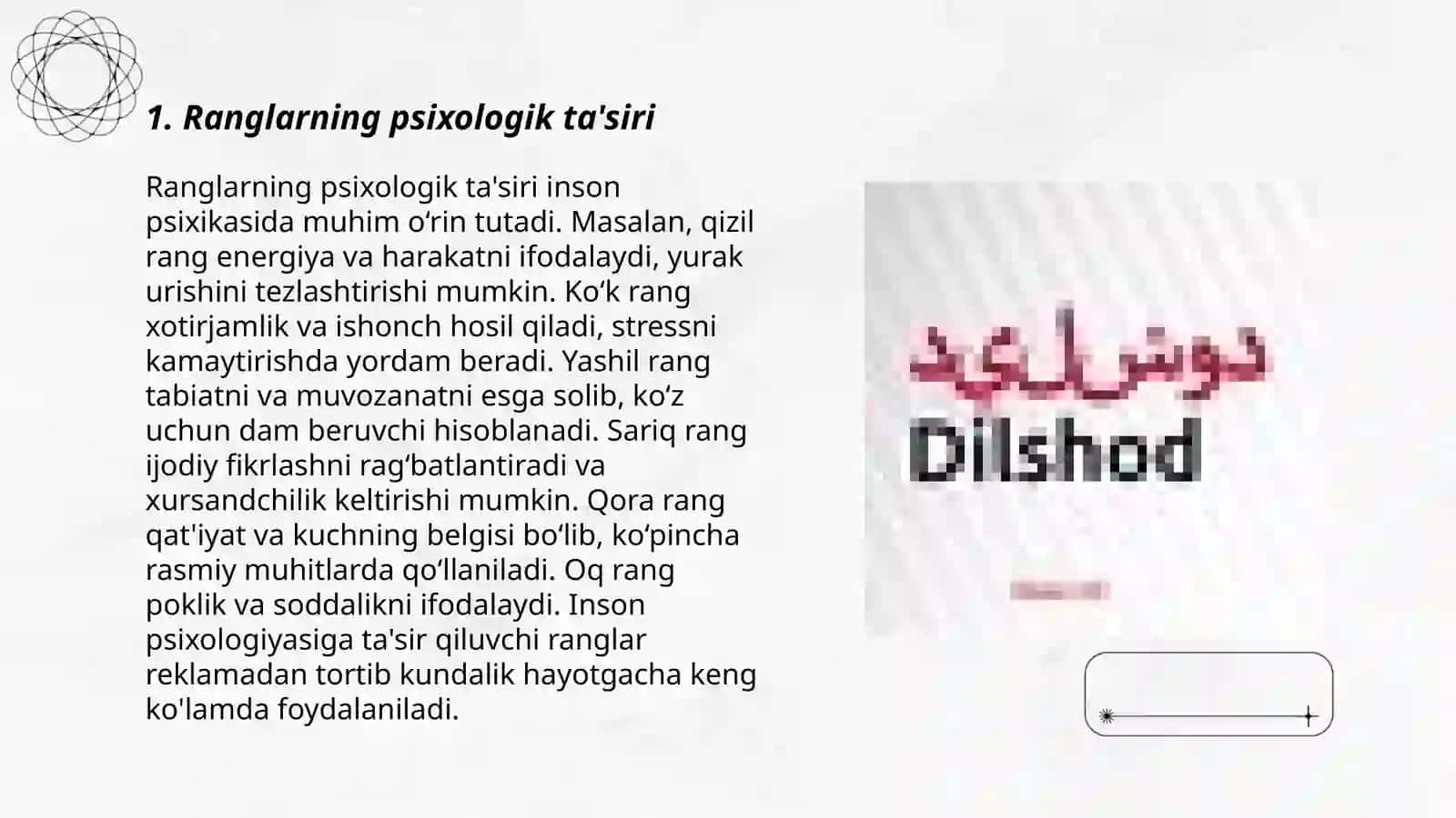 Ranglarning raqamlarning ramziy ma'nolari 3