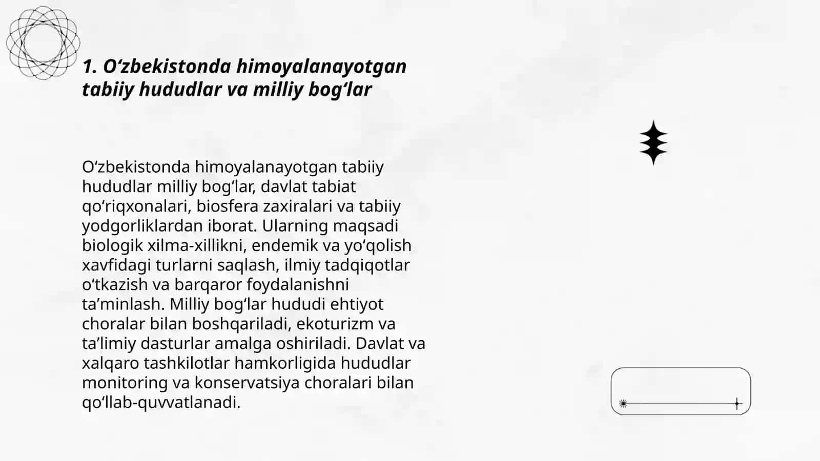 Oʻzbekistondagi oʻsimlik va hayvonlarni muhofaza qilish va ulardan oqilona foydalanish 3