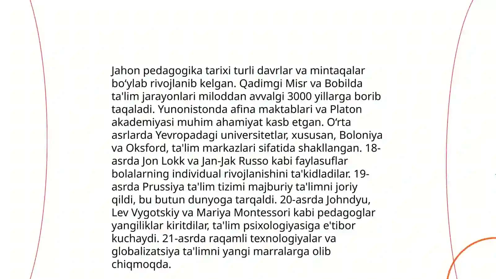 Jahon pedagogika fanining rivojlanish tarixi bayoni 3