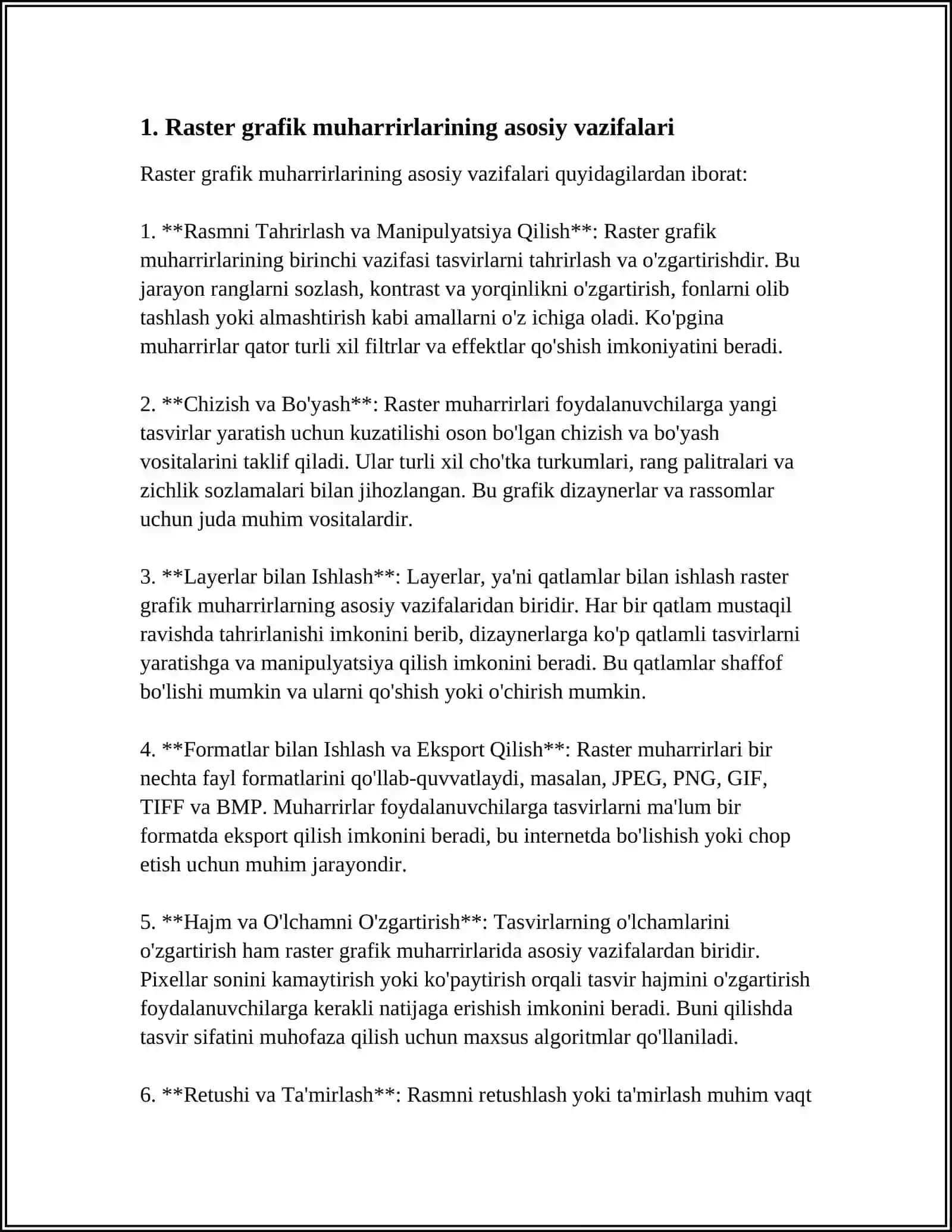 RAQAMLI TASVIRLARNI YARATISH VA QAYTA ISHLASHDA ASBOBLAR TÓPLAMINING ÓRNI (RASTER GRAFIK MUHARRIRI) 3