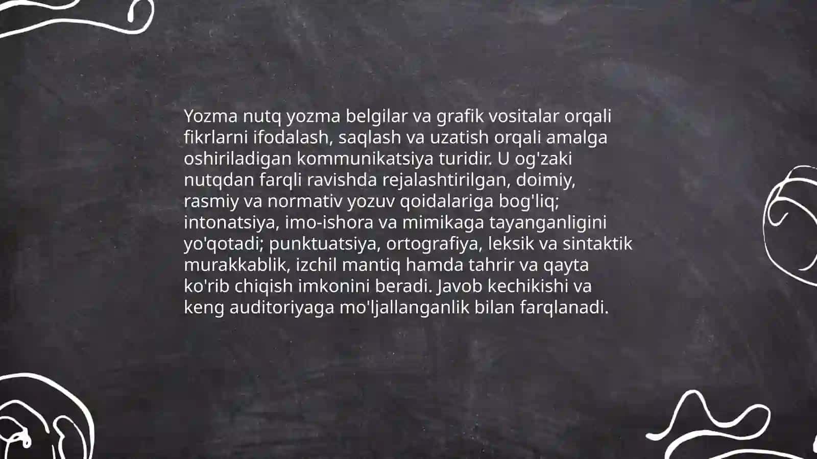 Yozma nutq tushunchasi va uning og'zaki nutqdan farqli tomonlari 3