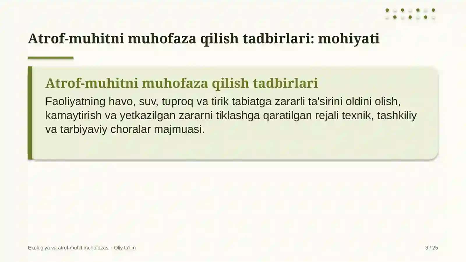 Ko'kalamzorlashtirish xizmatida atrof-muhitni muhofaza qilish tadbirlari 3