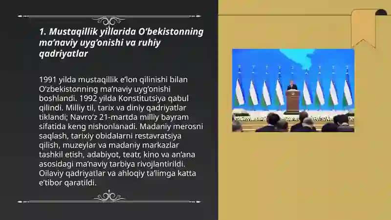 Mustaqillik yillarida O’bekistonning ma’naviy va madaniy taraqqiyoti 3