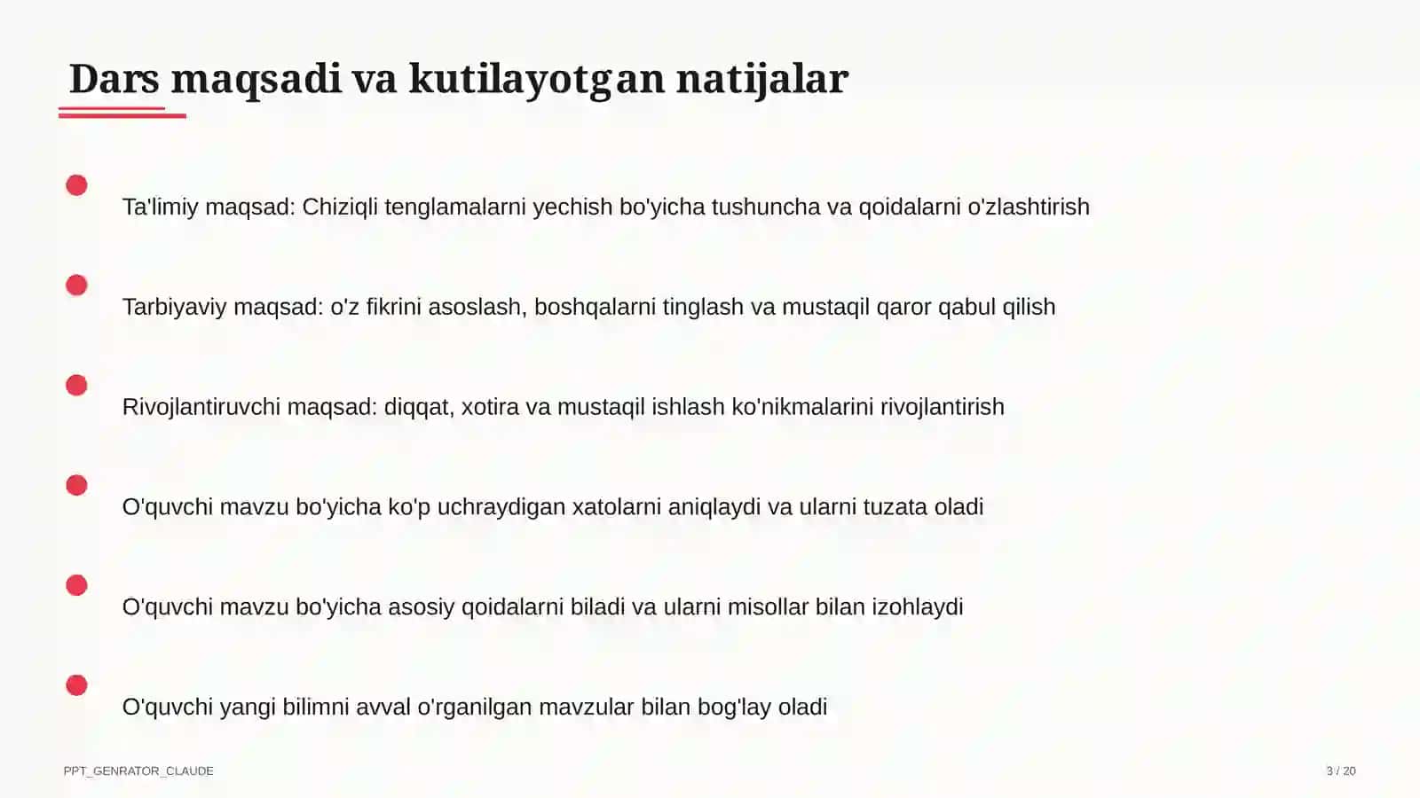 Chiziqli tenglamalarni yechish (6-sinf) 3