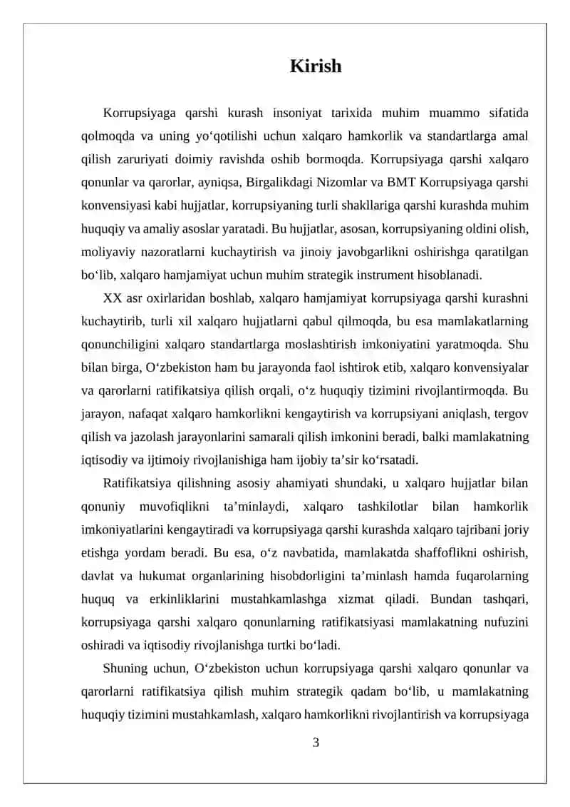 Korrupsiyaga qarshi kurash boʻyicha xalqaro qonunlar va qarorlarning Oʻzbekistonda ratifikatsiya qilishning ahamiyati 3
