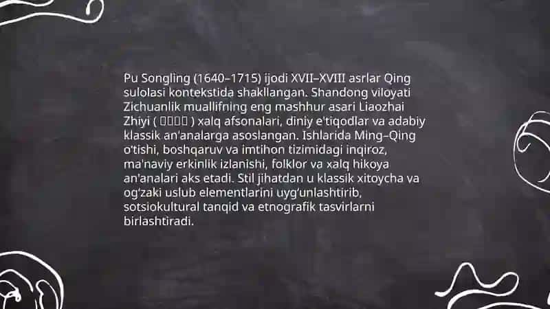Pu Sung Ling 蒲松齡ijodi va uning qissalari badiiy tahlili 3
