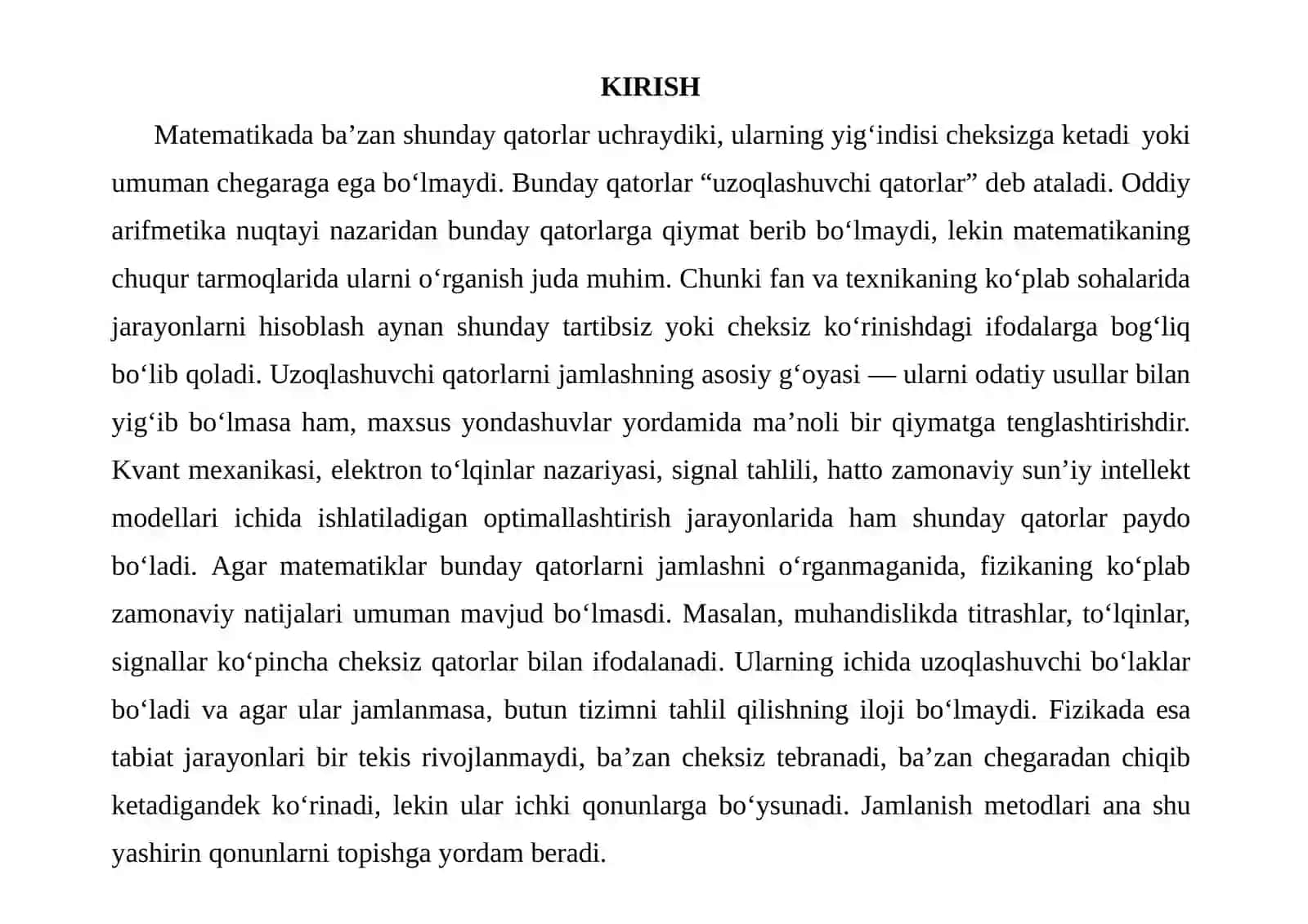 Matematika analizi fanidan Uzoqlashuvchi qatorlarni Puasson metodi yordamidayi g‘ish 3