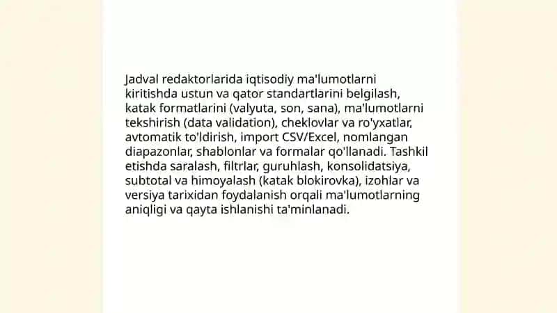 Iqtisodiy axborotlarni jadval redaktorlari vositalaridan foydalangan holda qayta ishlash dasturlari 3