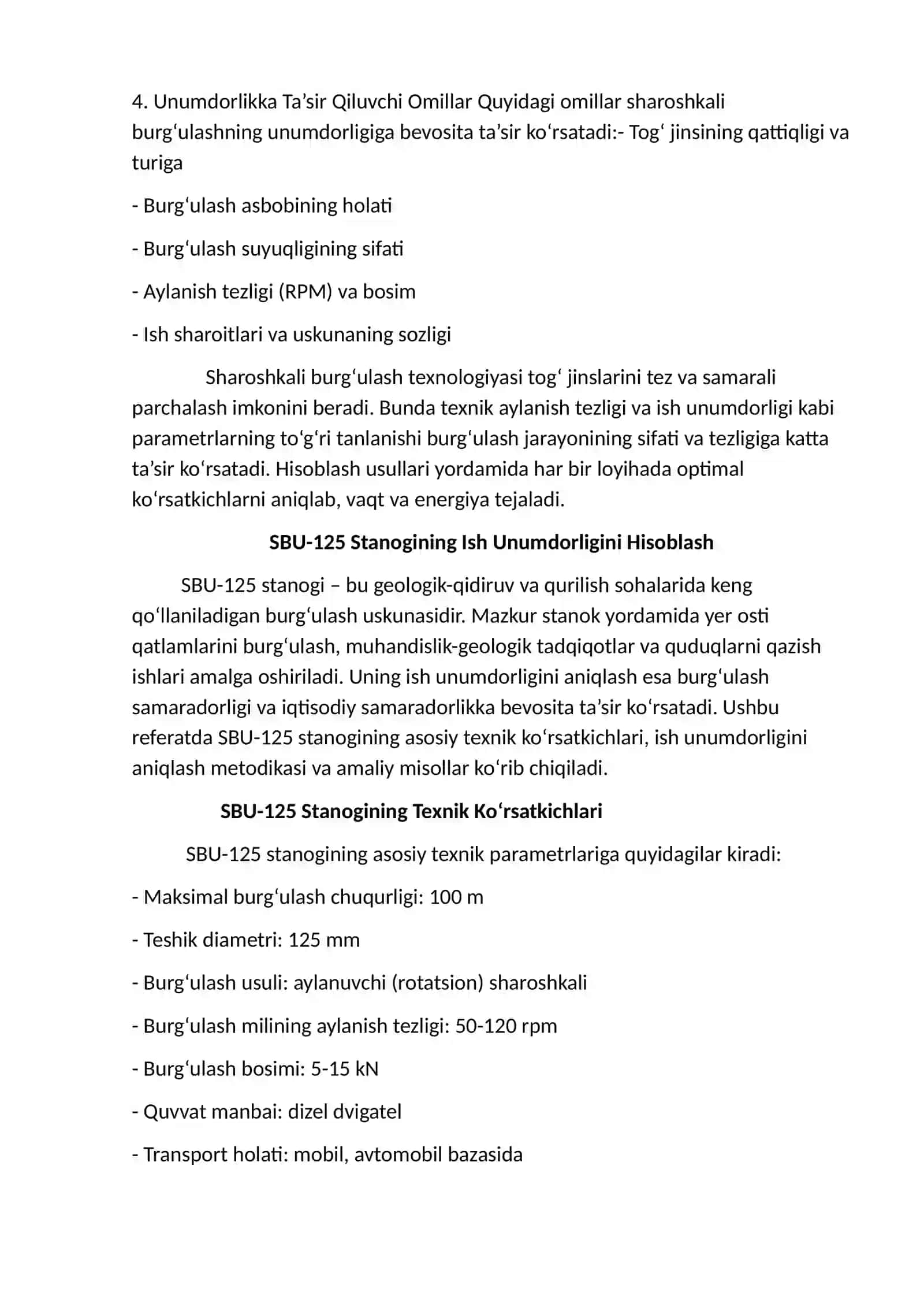 SHaroshkali burg’ulashni texnik tezligini va SBU-125 stanogini ish unumdorligi 3