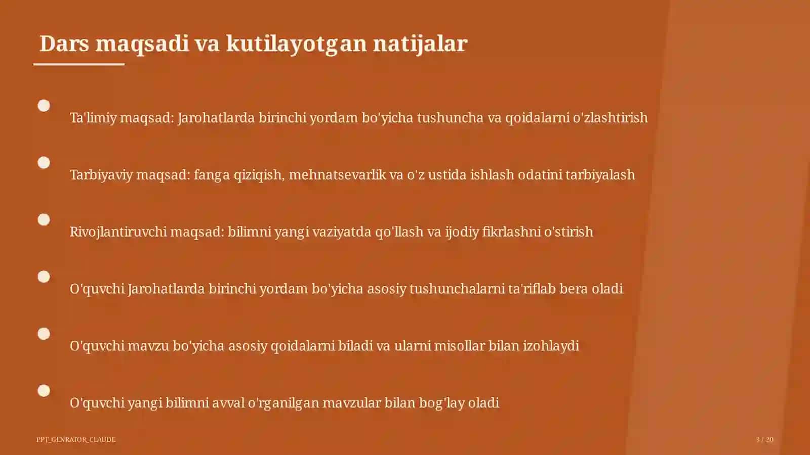 Jarohatlarda birinchi yordam (9-sinf) 3