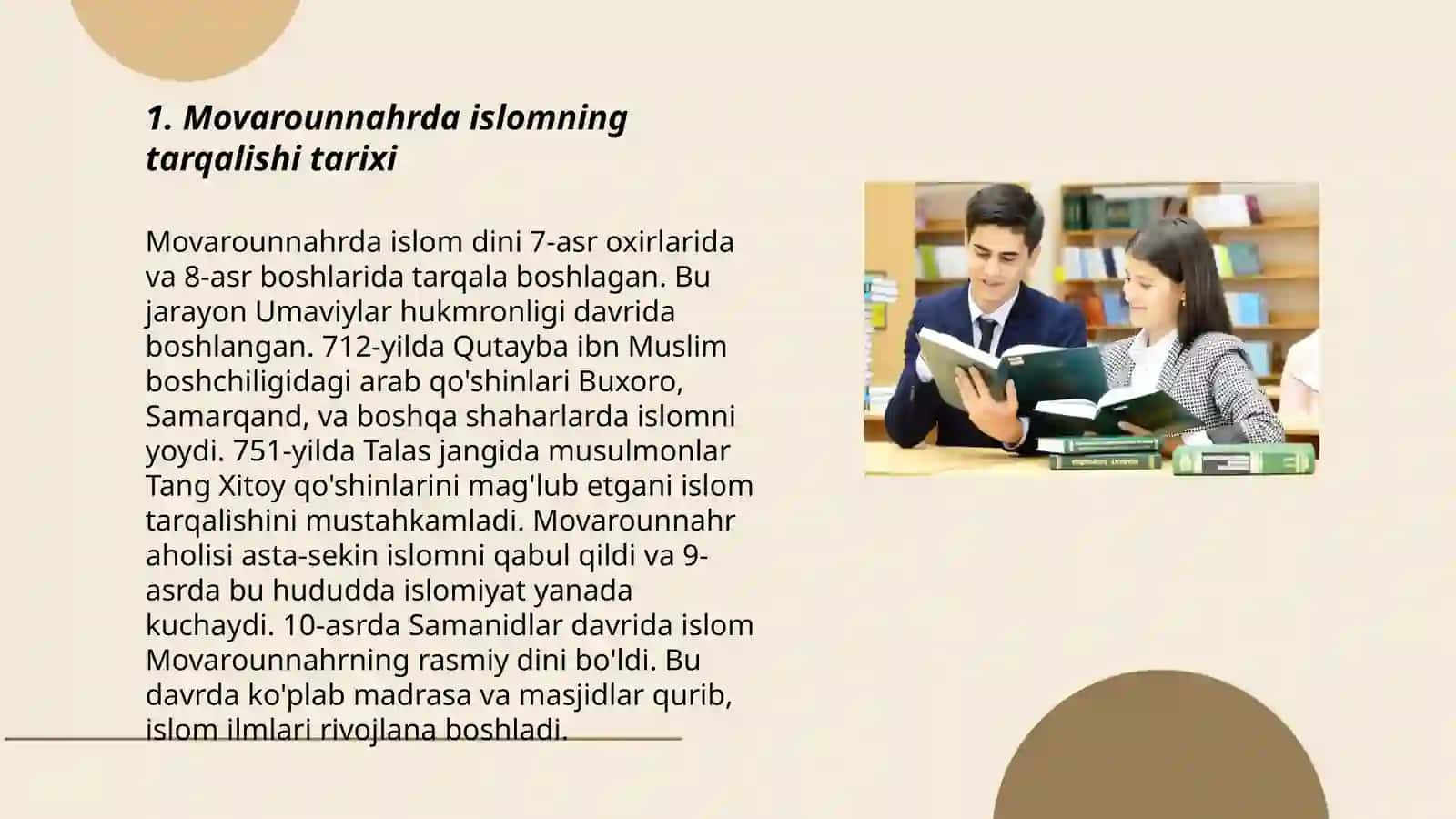 Movarounnahrda islom dining tarqalishi va madrasa talim shakllanishining ijtimoiy madaniy hayotga ta'siri 3