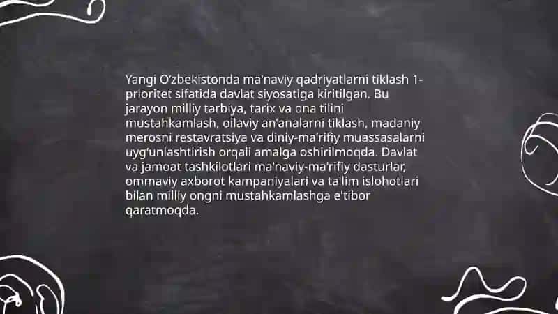 Yangi Oʻzbekistonda amalga oshirilayotgan ma'naviy oʻzgarishlar 3