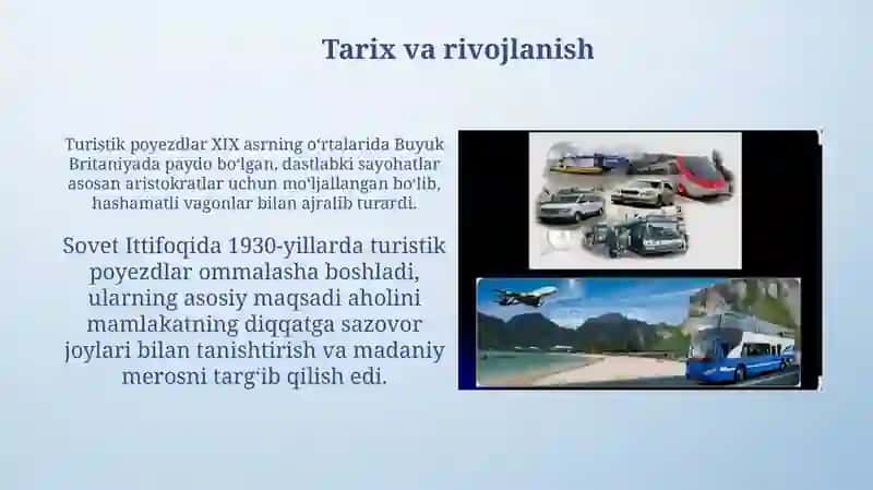 Turistik-sayoxat yoʻlovchi poyezdlari harakatini tashkil etish 3
