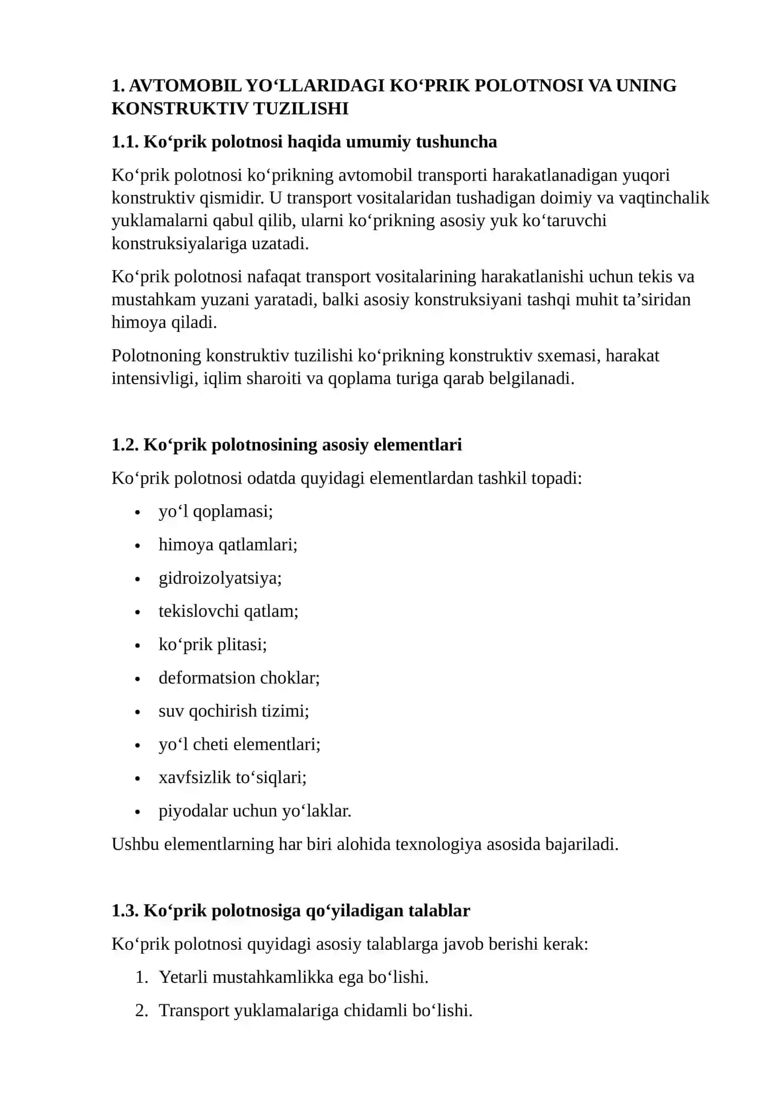 AVTOMOBIL YO‘LLARIDAGI KO‘PRIK POLOTNOSINI QURISH TEXNOLOGIK JARAYONLARINI ISHLAB CHIQISH 3