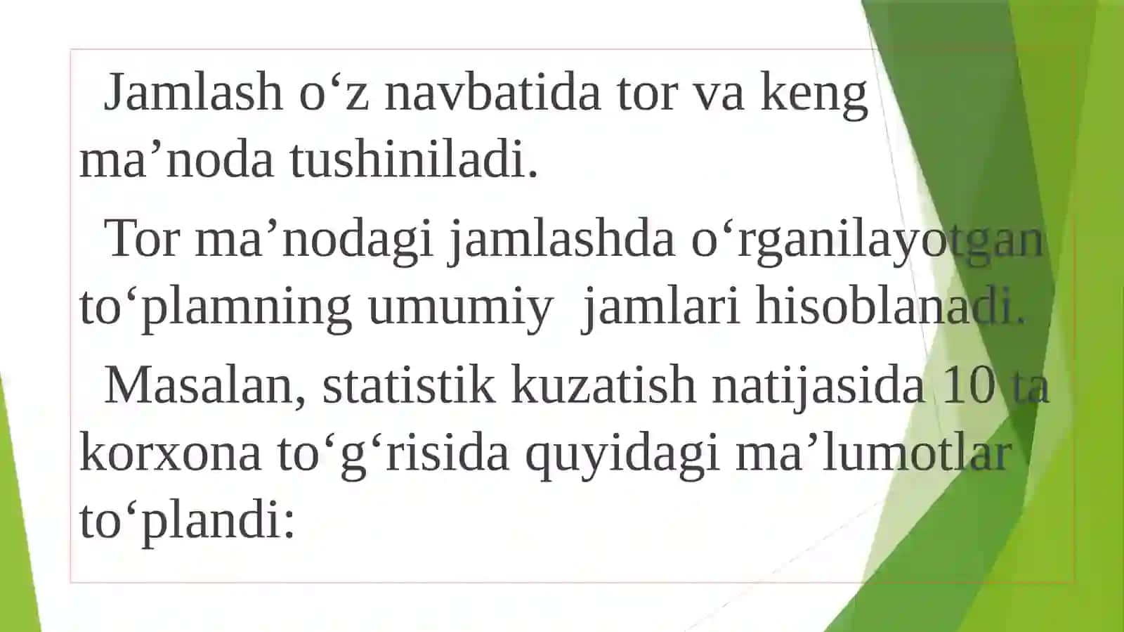 Statistik jamlash va guruhlash 3