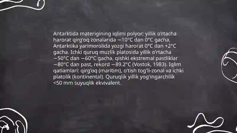 Antarktida materigi iqlimi,òsimlik va hayvonot dunyosi 3