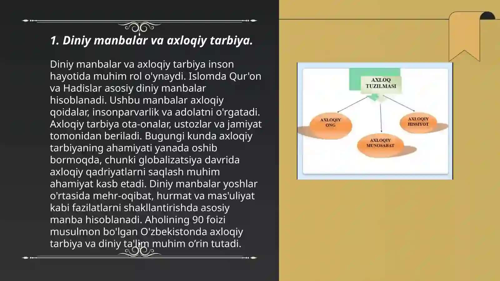 Oʻzbekiston yoshlarining diniy manbalardagi axloqiy tarbiyaga oid goyalarni organishning ahamiyati 3