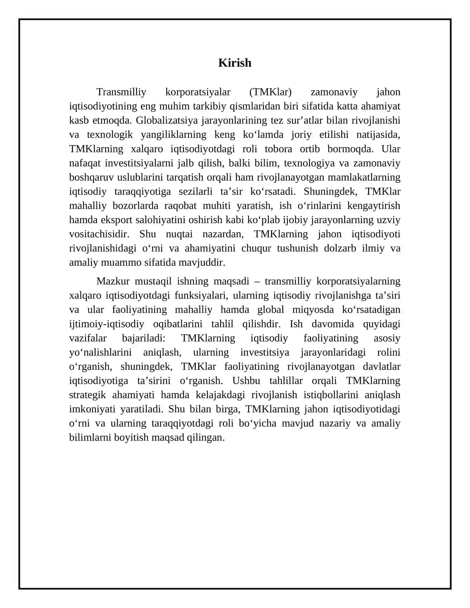 Transmilliy korporotsiyalarning jahon iqtisodiyoti rivojlanishidagi o'rni 3