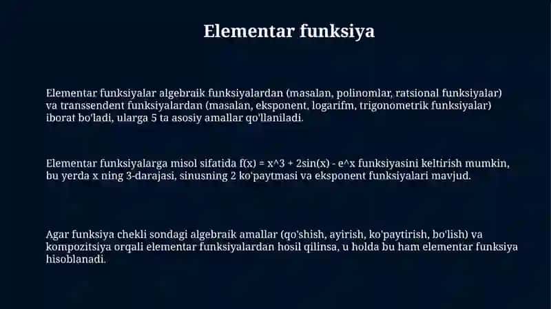Elementar funksiya va integrallar jadvali 3