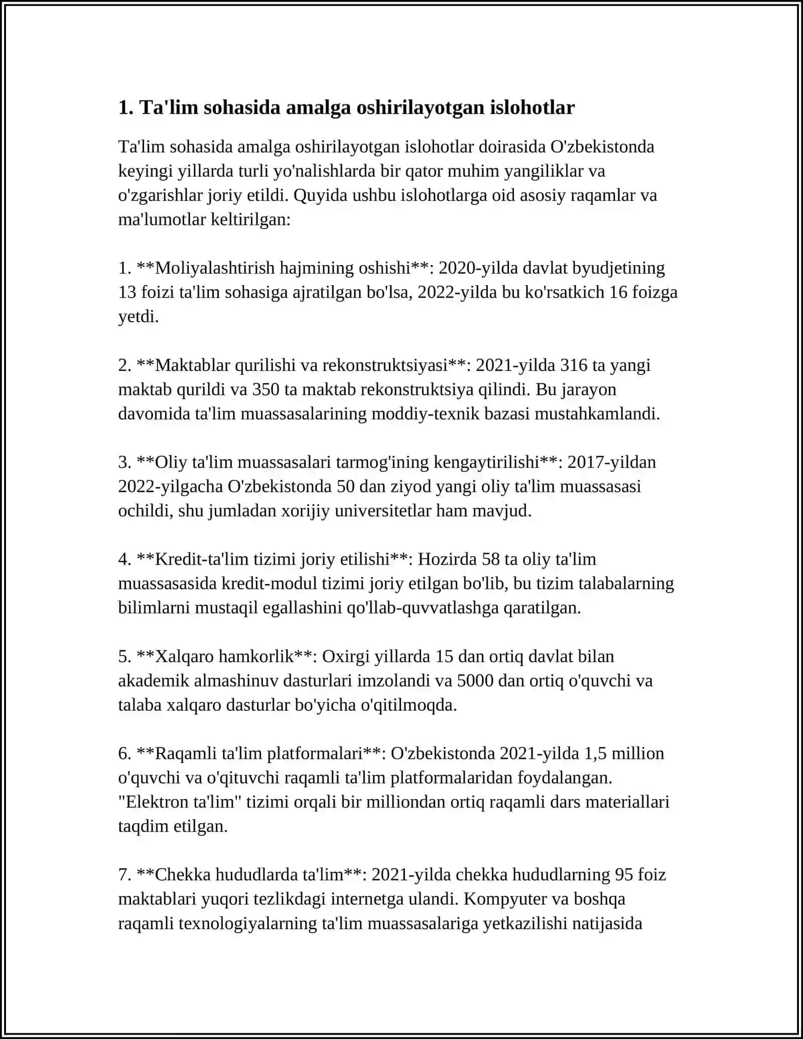 O'ZBEKISTONDA IJTIMOIY SOHADA AMALGA OSHIRILAYOTGAN O'ZGARISHLAR MAZMUNI VA MOHIYATI 3
