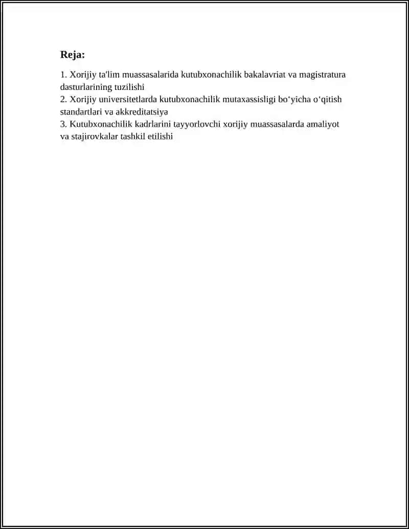Xorijiy ta'lim muassasalarida kutubxonachilik bakalavriat va magistratura dasturlarining tuzilishi 3