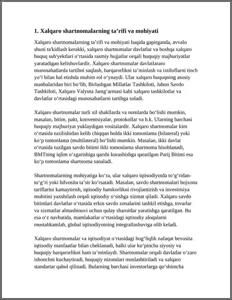 XALQARO SHARTNOMALAR VA ULARNING IQTISODYOTDAGI O'RNI SHARTNOMALAR VA ULARNING MOXIYATI 3