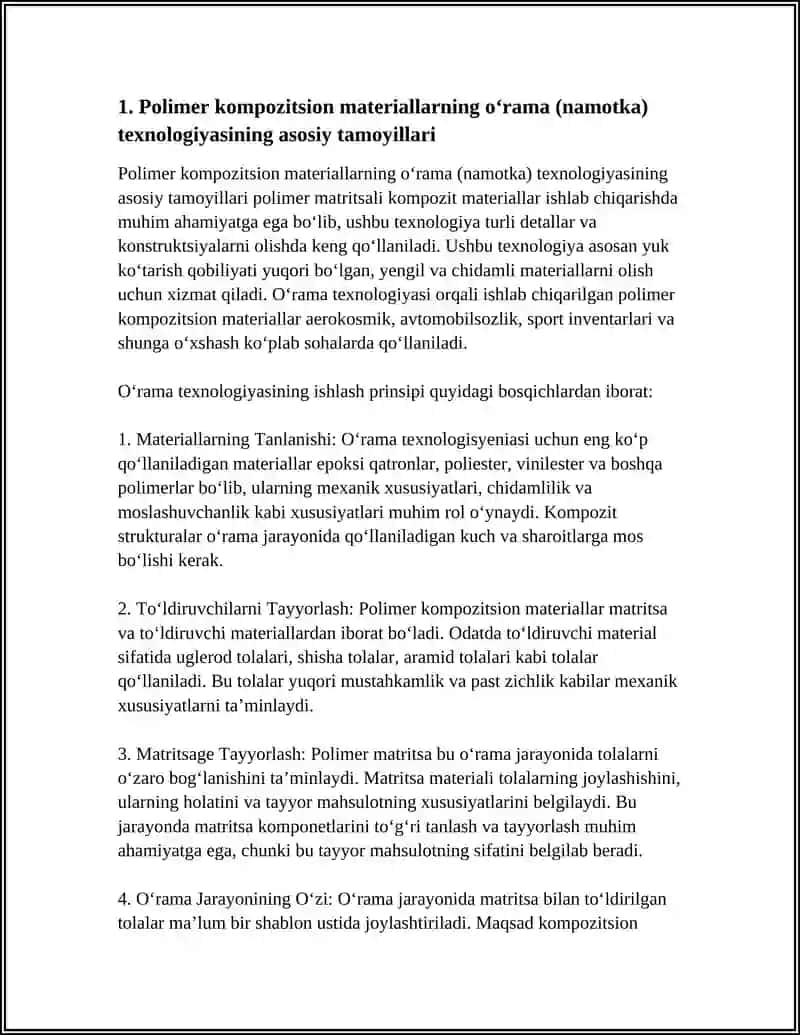 POLIMER KOMPOZITSION MATERIALLARNI O‘RAMA (NAMOTKA) TEXNOLOGIK JARAYONI ORQALI DETALLARNI OLISH 3