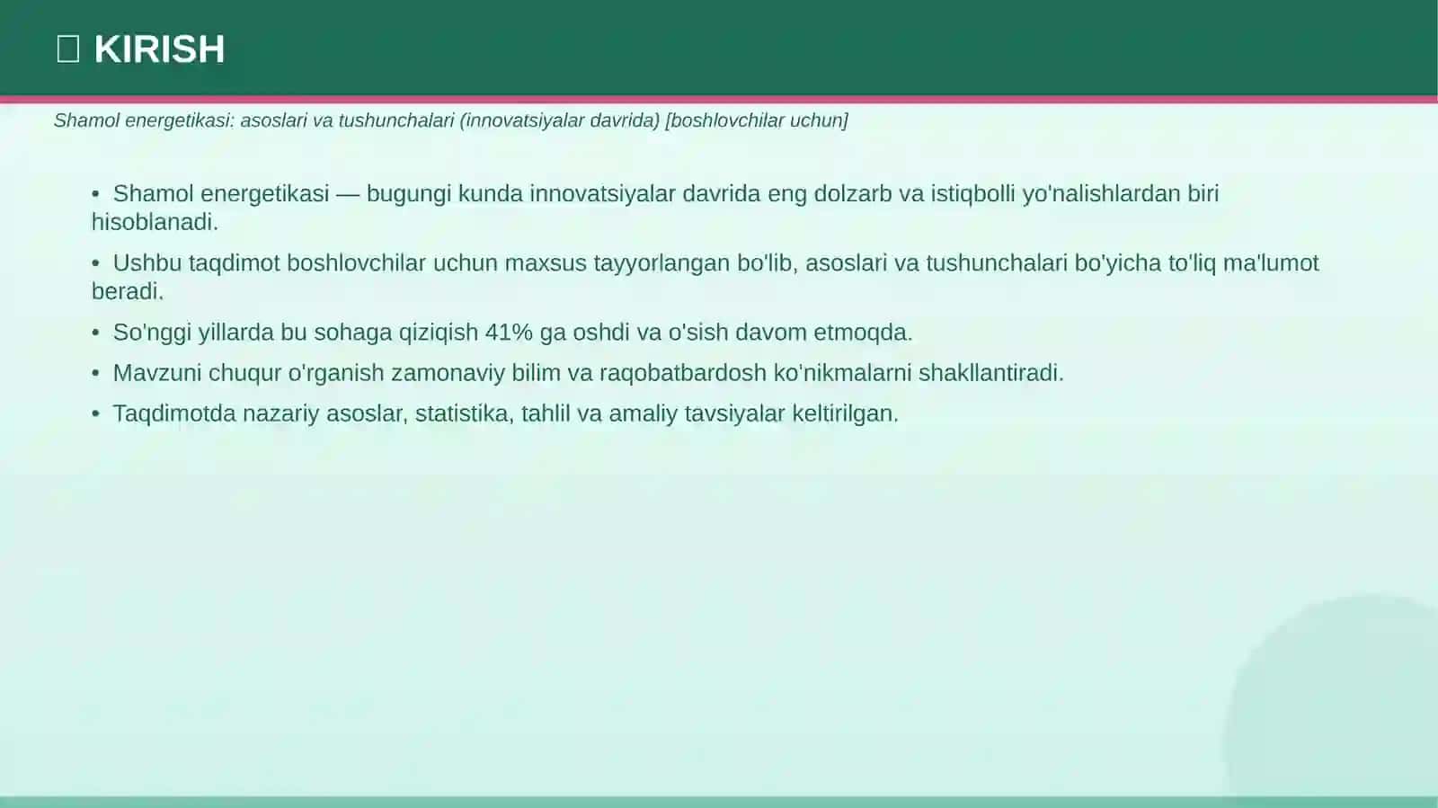 SHAMOL ENERGETIKASI Asoslari va tushunchalari 3