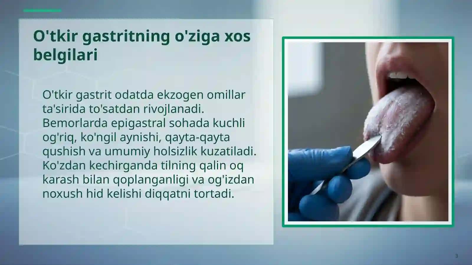 Gastritlar simptomatologiyasi.Kolit va enterit. Me'da va duodenum yaralari 3