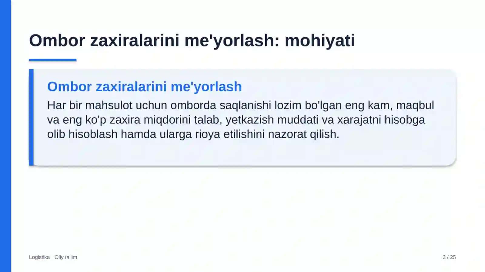 pochta aloqasida ombor zaxiralarini me'yorlash 8977 3
