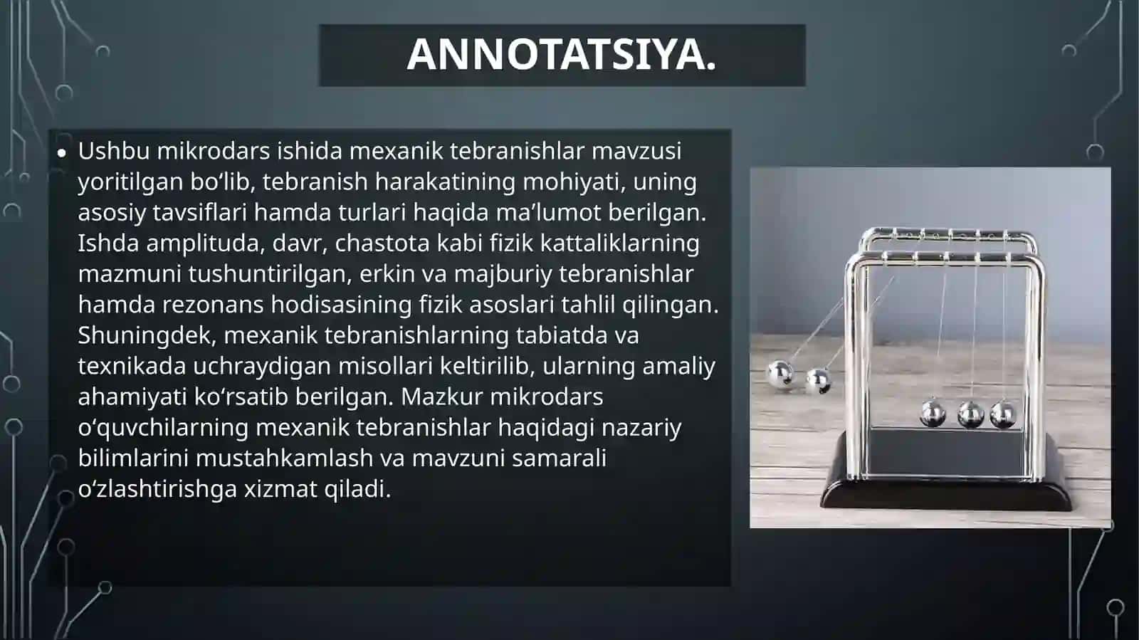 Mexanik tebranishlar mavzusida MIKRODARS ISHI 3