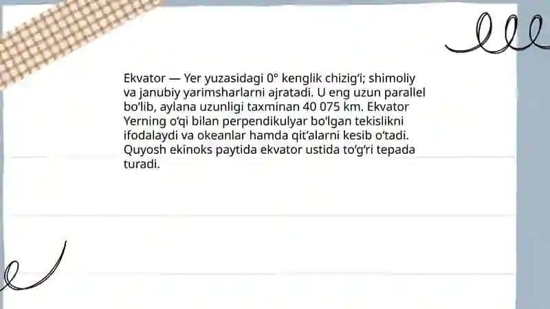 Ekvator Meridian va parallel chiziqlari 3