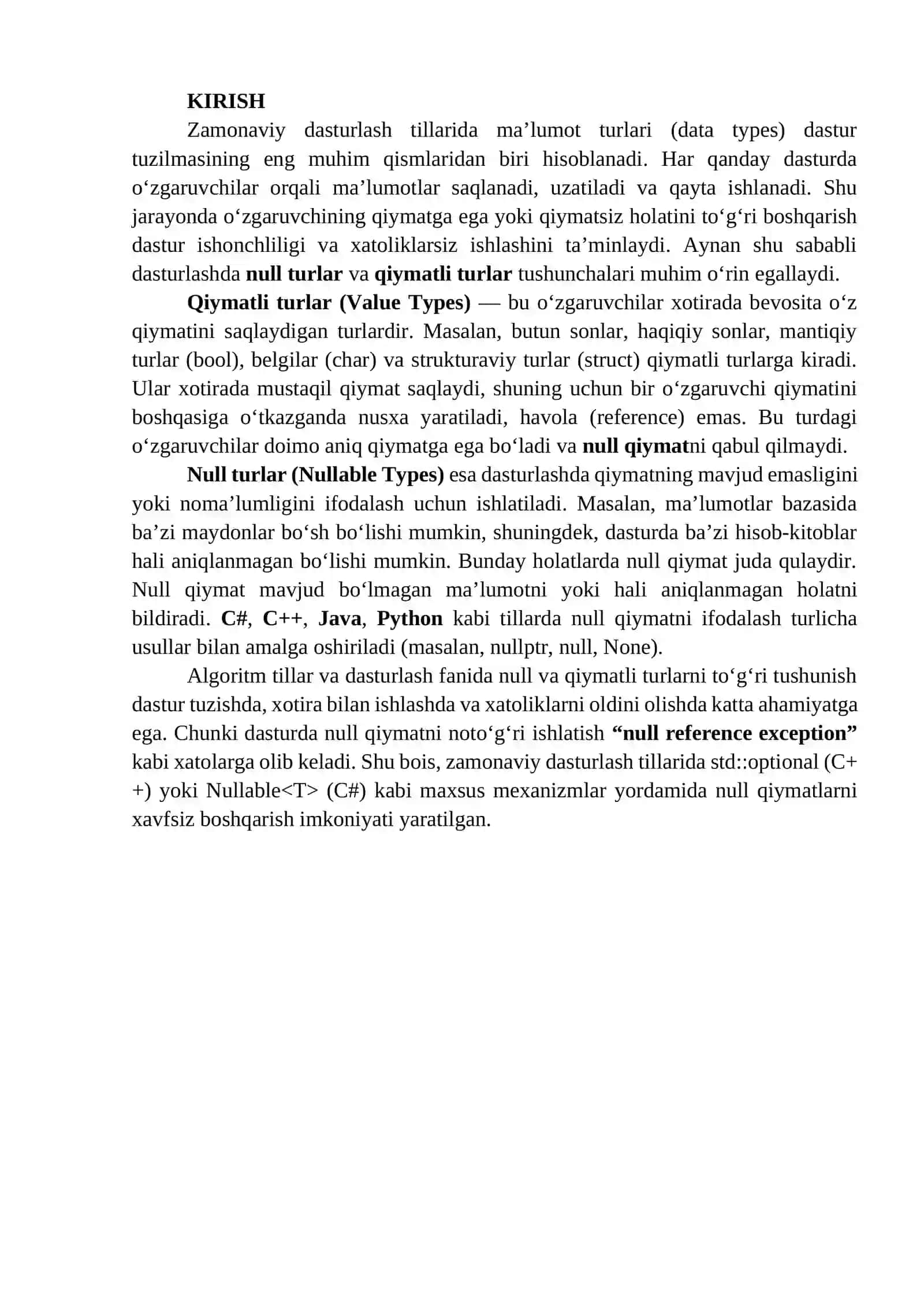 Null va qiymatli turlar 3