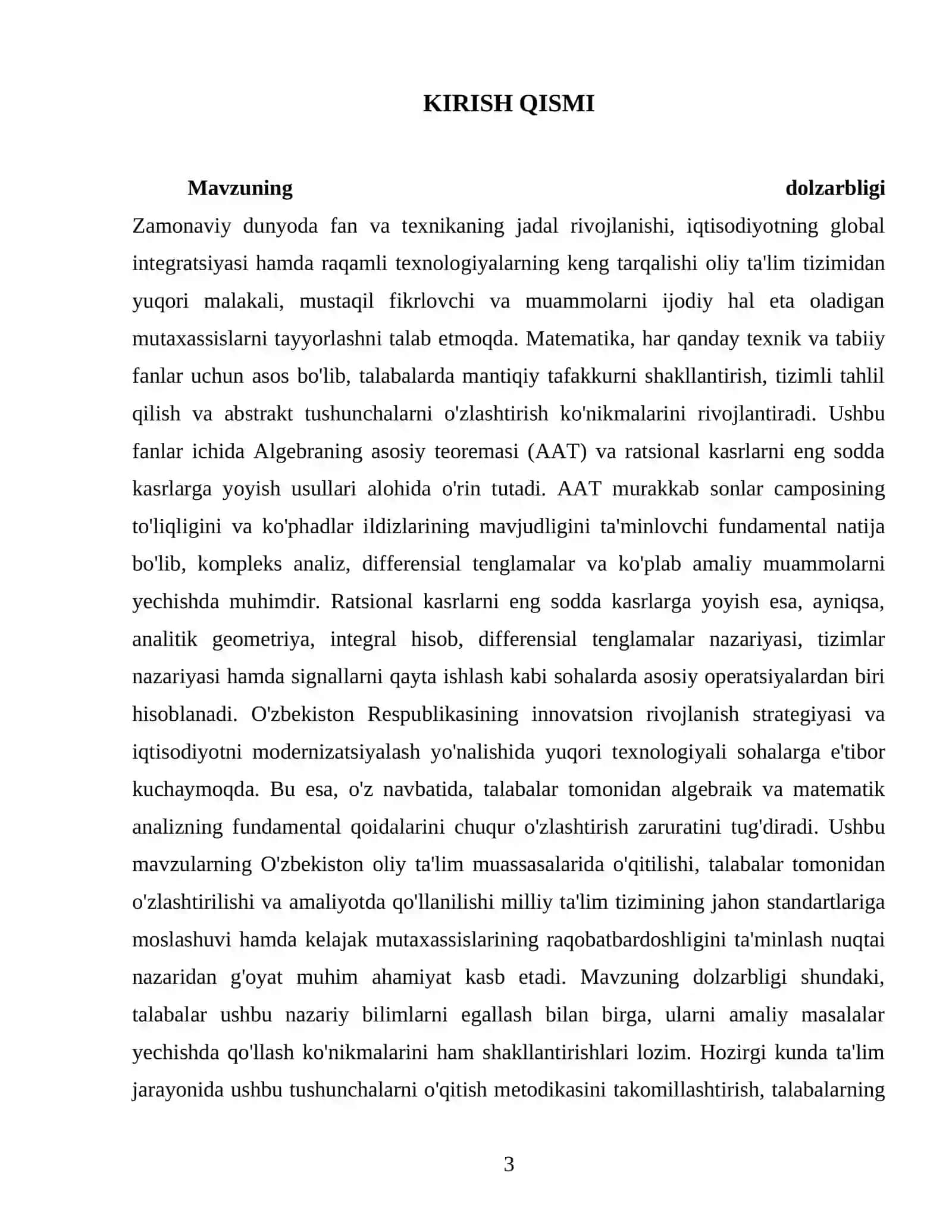 Algebraning asosiy teoremasi. Ratsional kasrlar va ularni eng sodda kasrlarga yoyish. 3