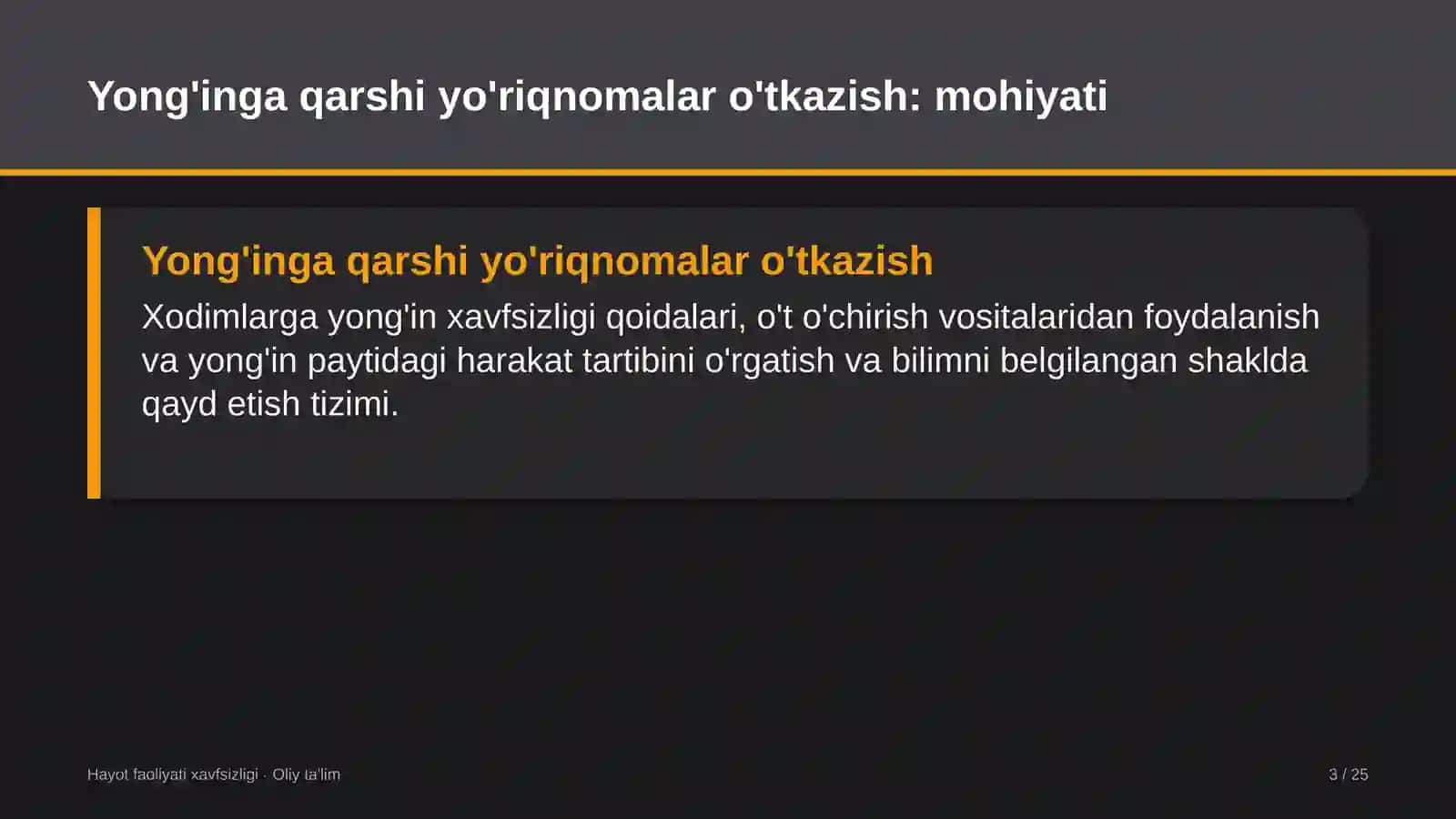 mehmonxona tarmoqlarida yong'inga qarshi yo'riqnomalar o'tkazish 7127 3
