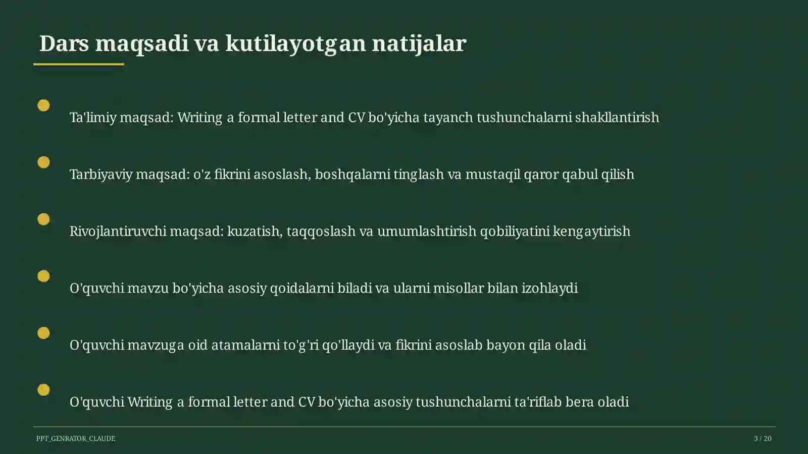 Writing a formal letter and CV (10-sinf) 3