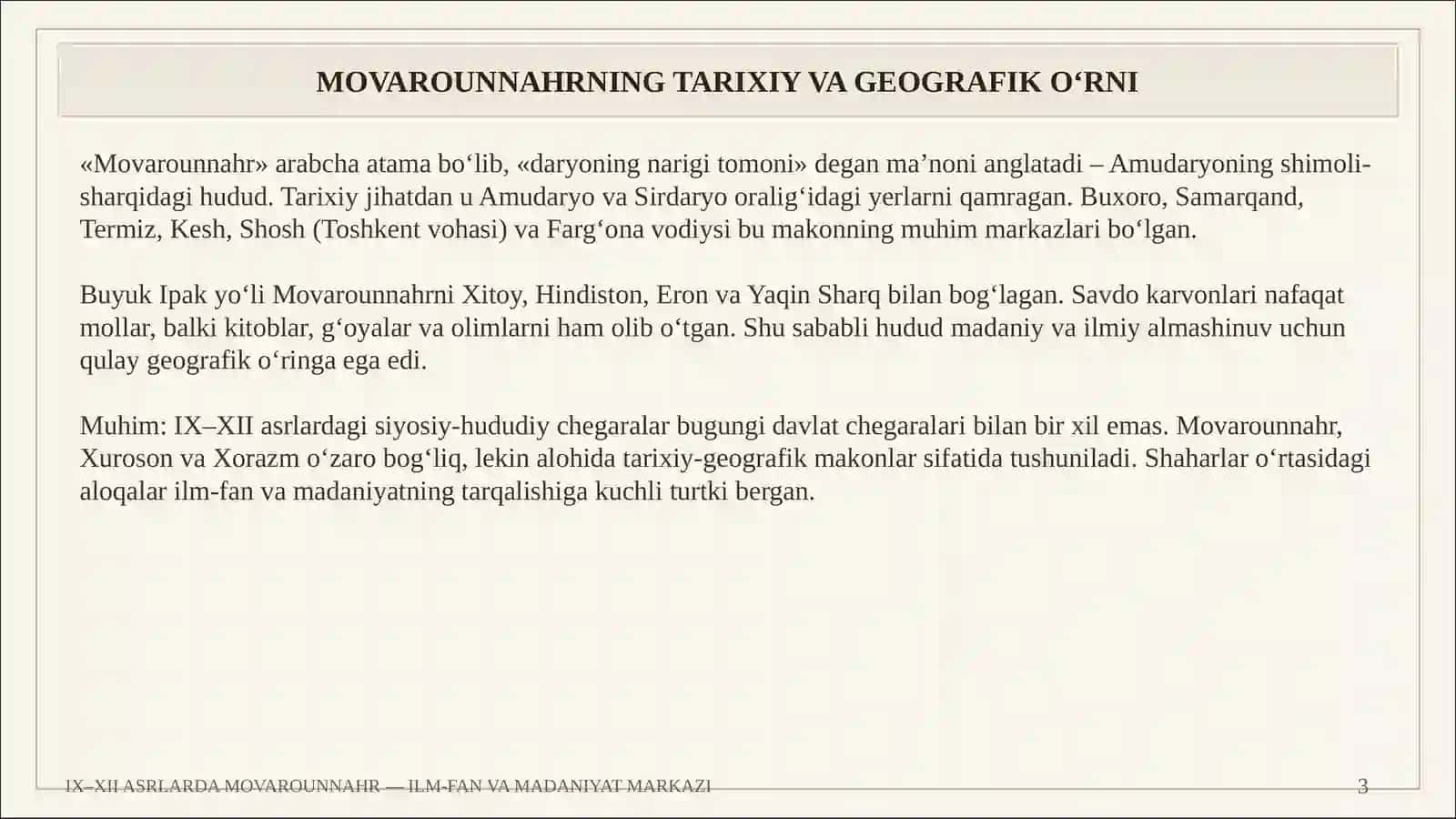 IX–XII ASRLARDA MOVAROUNNAHR — ILM-FAN VA MADANIYAT MARKAZI 3