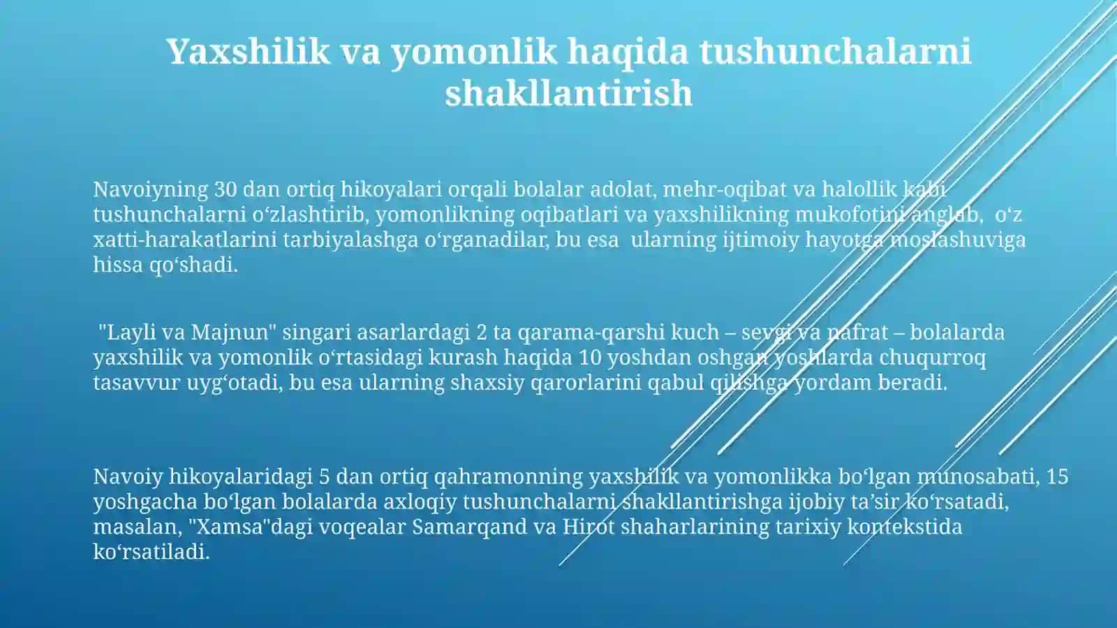 Alisher Navoiy haqida girivoyatlarning bolalarni tarbiyasiga ta'siri 3