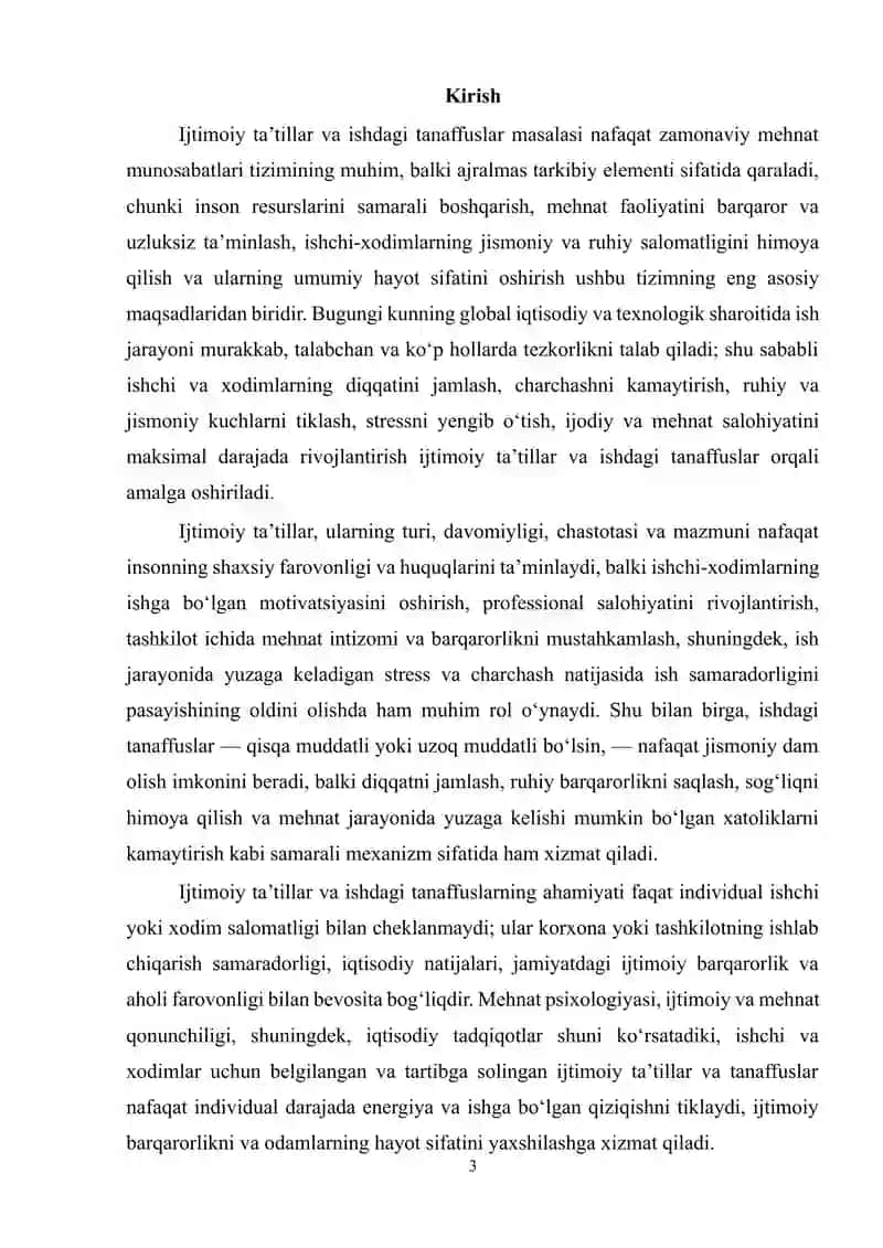 Ijtimoiy taʼtillar tushunchasi turlari. Ishdagi tanaffuslar tushunchasi 3