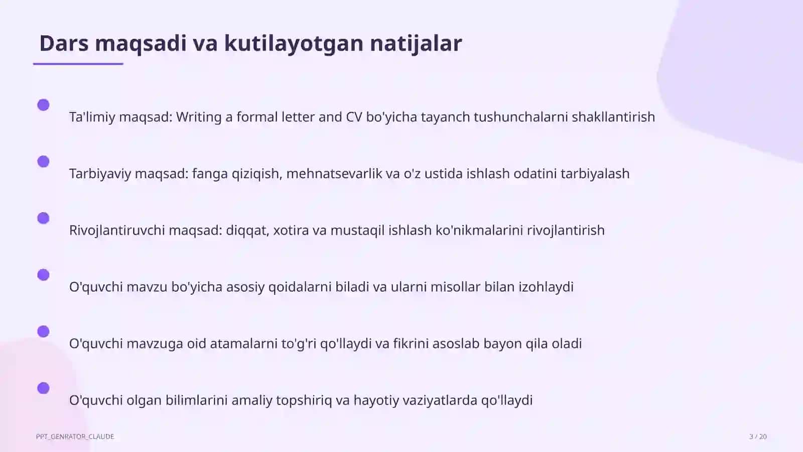 Writing a formal letter and CV (10-sinf) 3