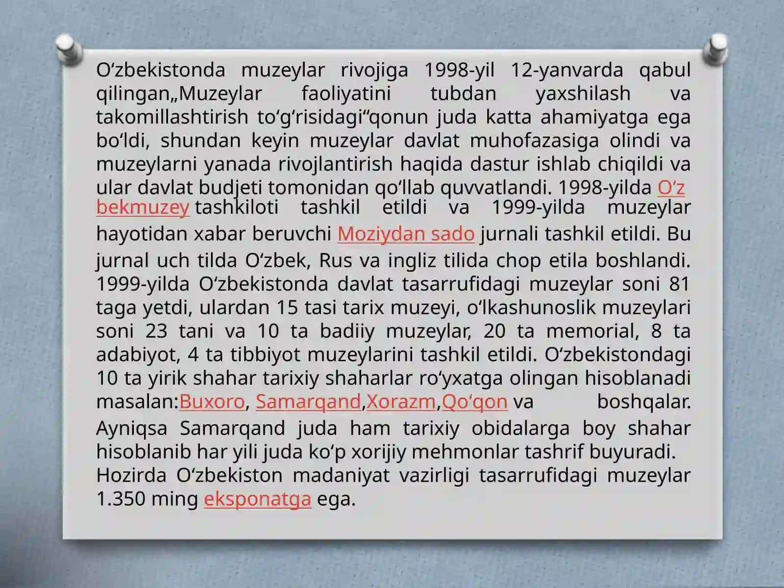O‘rta Osiyoda muzeylarning shakllanish tarixi . O‘zbekistonda muzey va muzeylar ishi 3