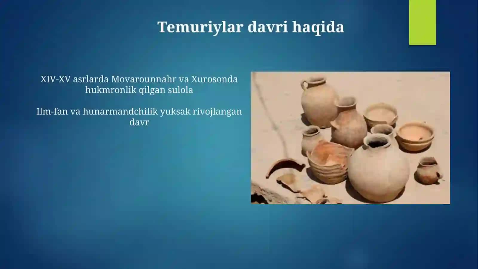 Temuriylar davrida sopol buyumlari vakulolchilikmarkazlari 3