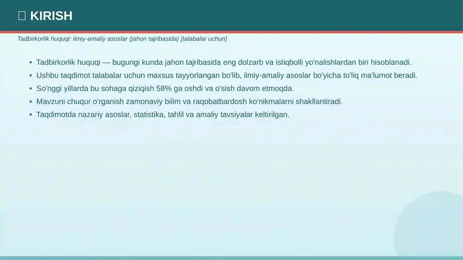 Tadbirkorlik huquqi: ilmiy-amaliy asoslar (jahon tajribasida) [talabalar uchun] 3
