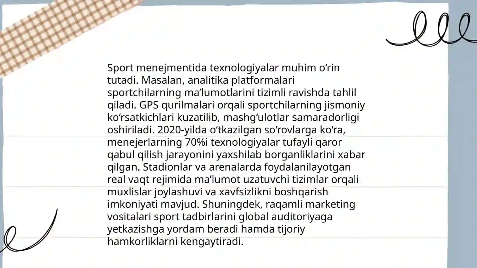 Sport menejmentida texnalogyalarning o'rni 3