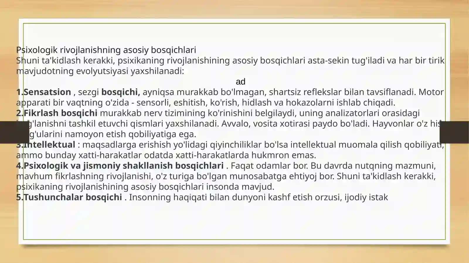 Psixologik rivojlanish bosqichlari 3