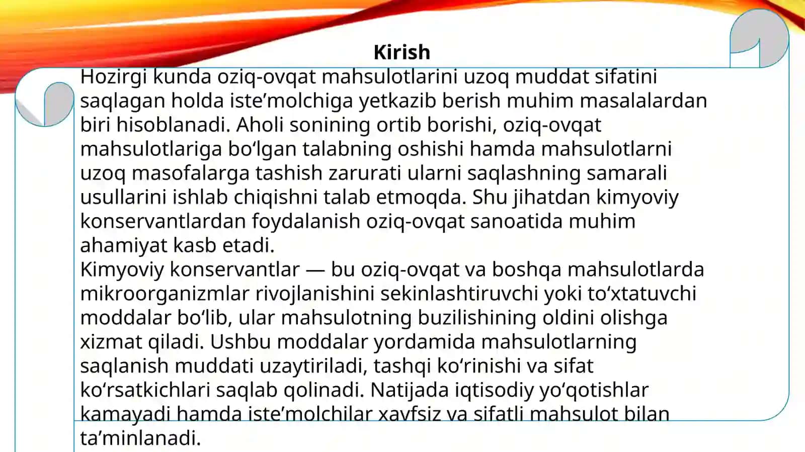 Kimyoviy konservantlar va ularning qoʻllanilishi. 3